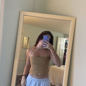 Urban outfitters halter crop backless tank orange and green